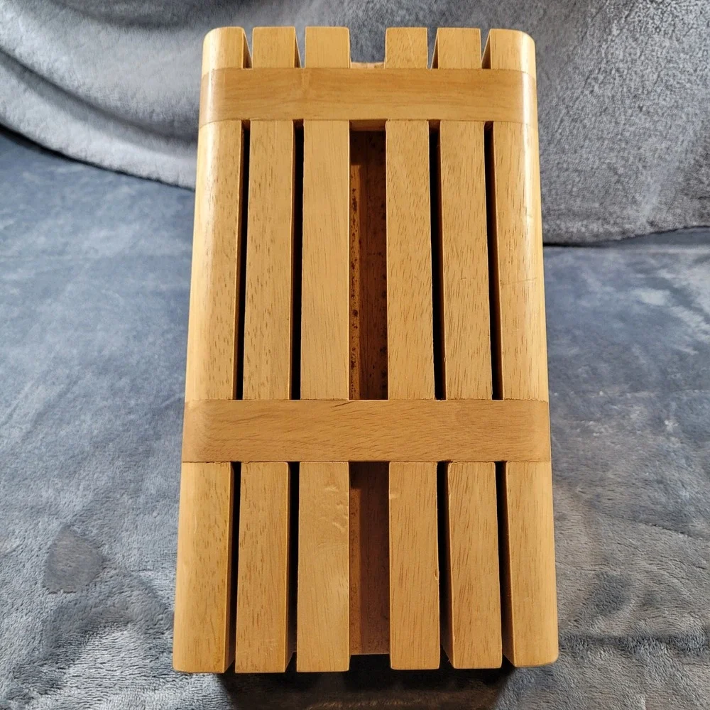 Universal Wooden Knife Block Multi Slot Cutlery Organizer Natural Wood Finish
